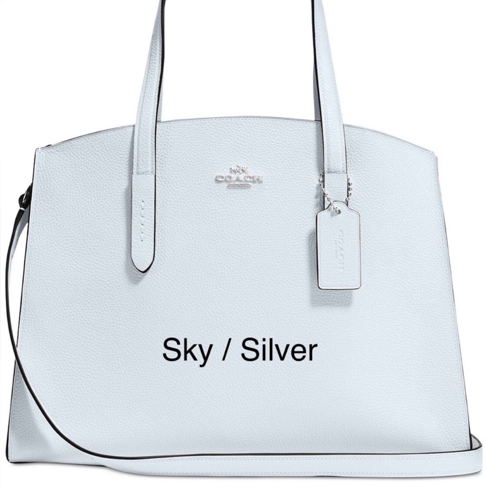 NWT COACH CHARLIE CARRYALL PEBBLE LEATHER - Sky/ silver - light blue